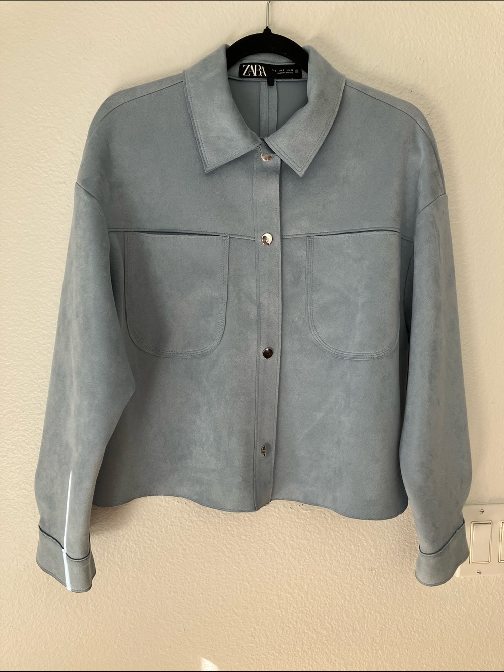 Zara Women’s Powder Blue Suede Button-Front Jacket Small